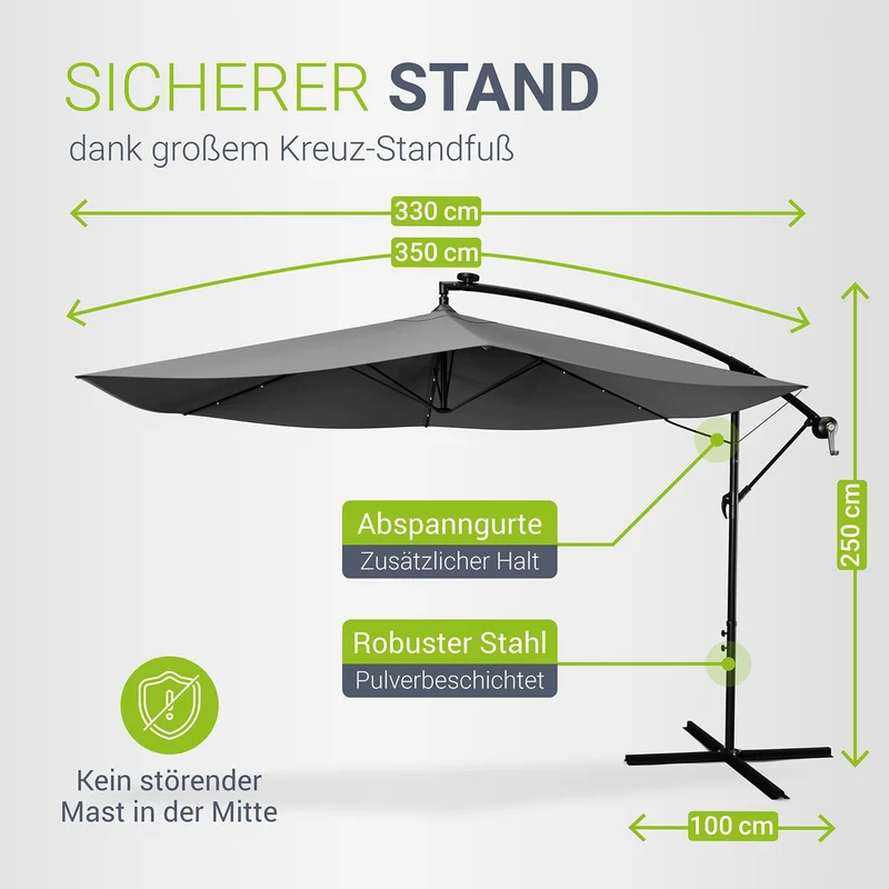 Parasol déporté à LED Brazil – avec manivelle et socle
