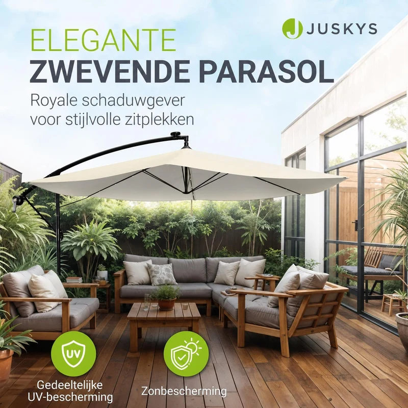 Parasol déporté à LED Brazil – avec manivelle et socle