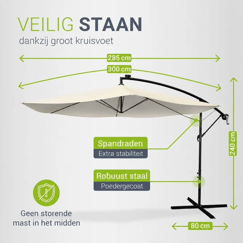 Parasol déporté à LED Brazil – avec manivelle et socle