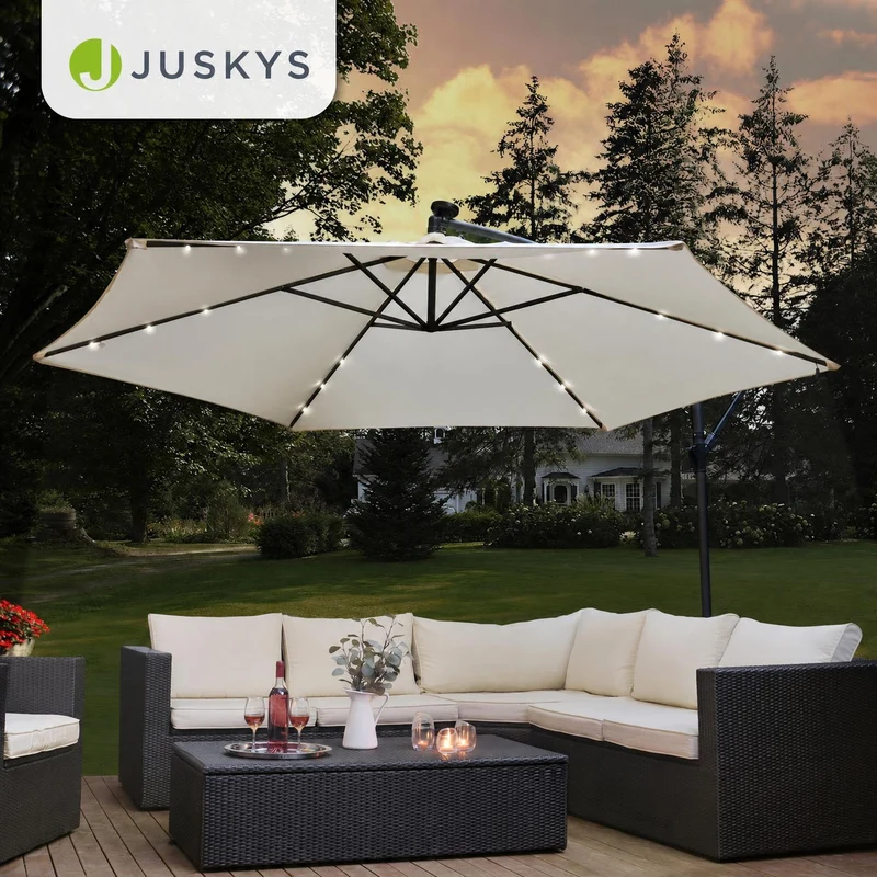 Parasol déporté à LED Brazil – avec manivelle et socle