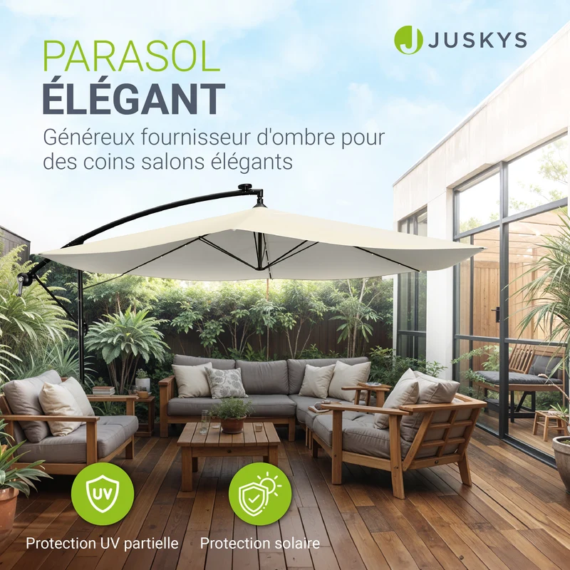 Parasol déporté à LED Brazil – avec manivelle et socle