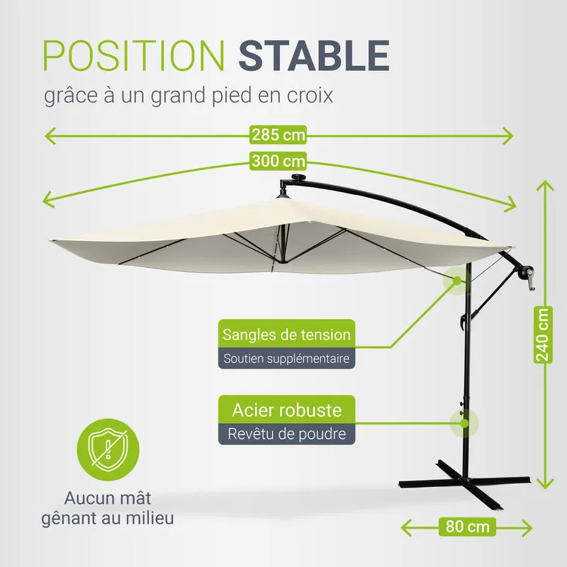 Parasol déporté à LED Brazil – avec manivelle et socle