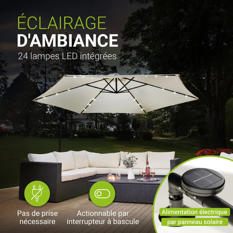 Parasol déporté à LED Brazil – avec manivelle et socle