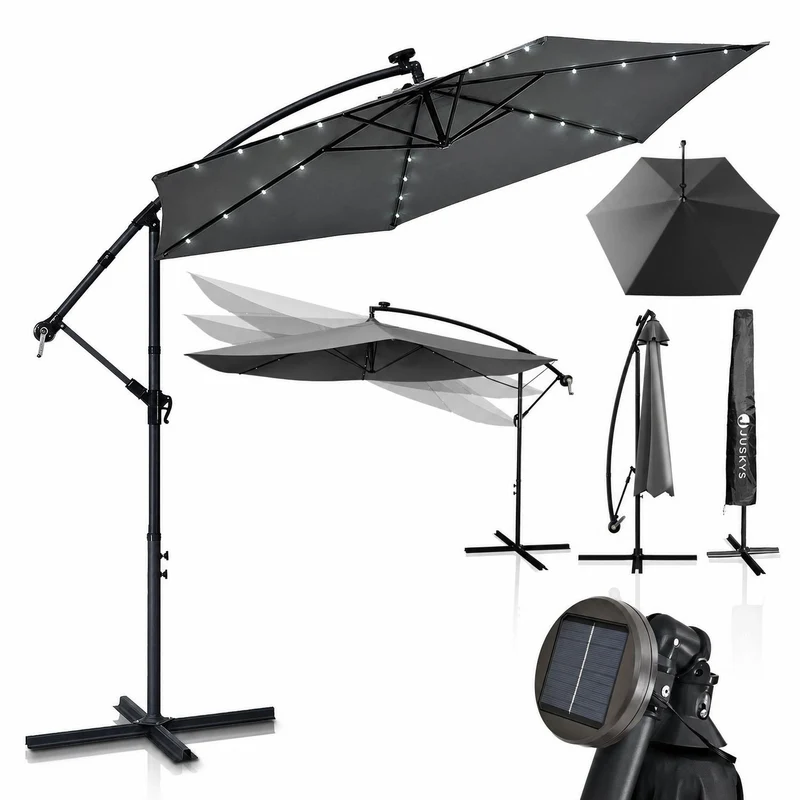 Parasol déporté à LED Brazil – avec manivelle et socle