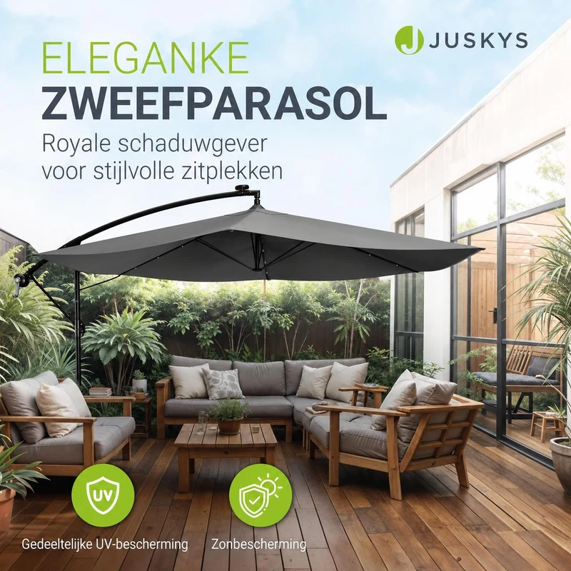 Parasol déporté à LED Brazil – avec manivelle et socle