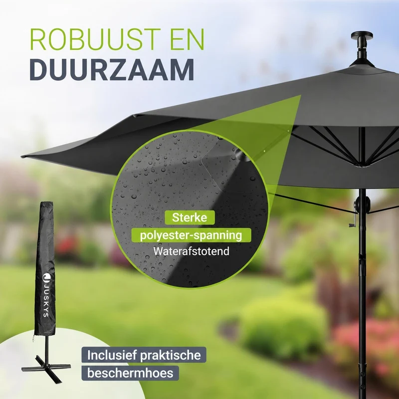Parasol déporté à LED Brazil – avec manivelle et socle