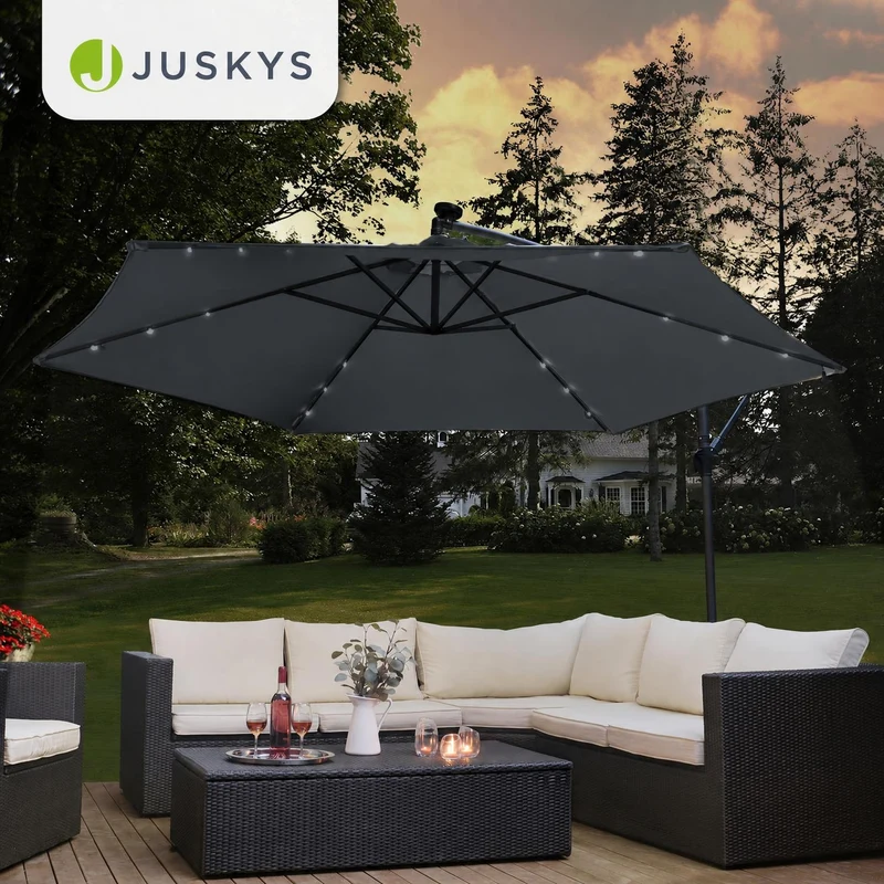Parasol déporté à LED Brazil – avec manivelle et socle