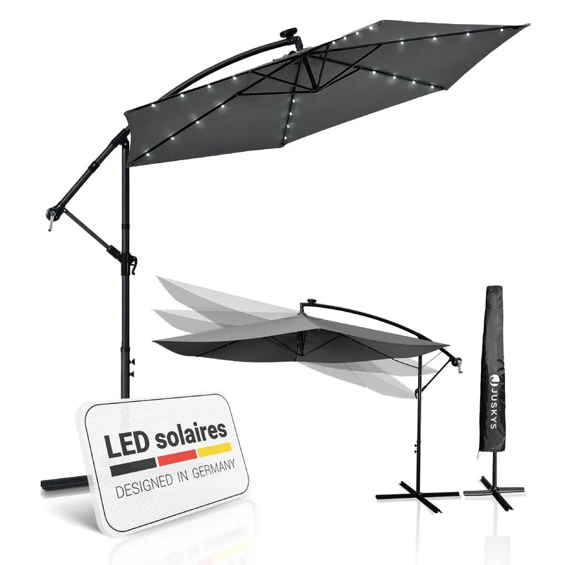Parasol déporté à LED Brazil – avec manivelle et socle