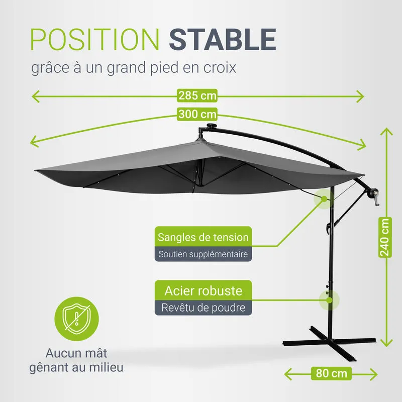 Parasol déporté à LED Brazil – avec manivelle et socle