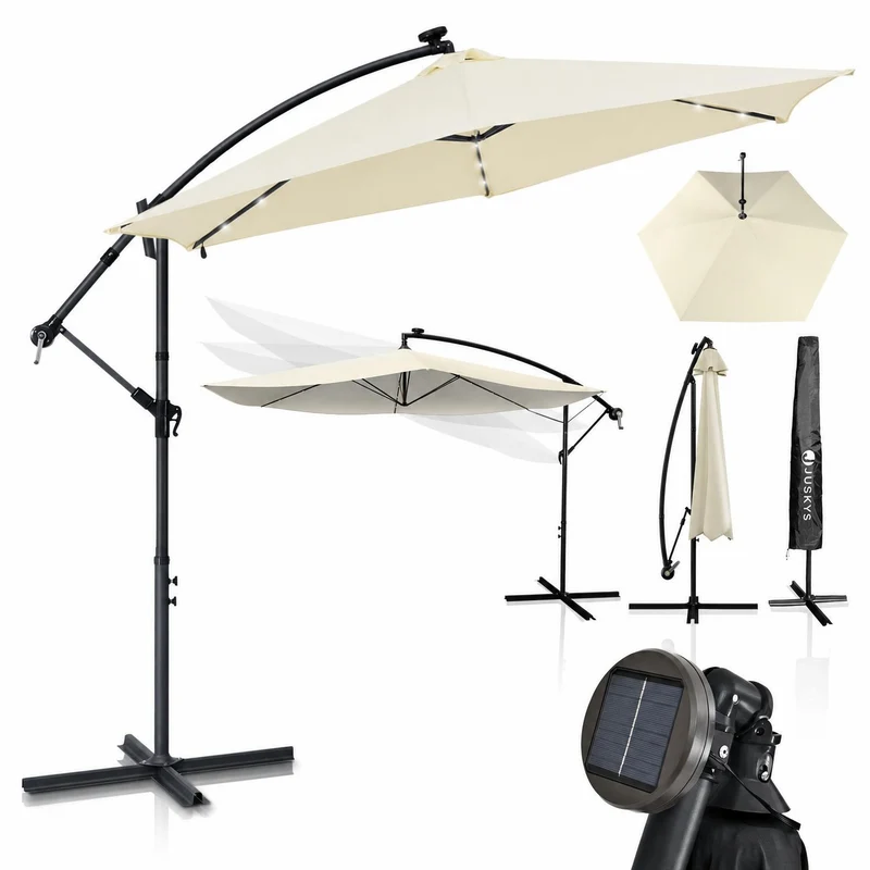 Parasol déporté à LED Brazil – avec manivelle et socle