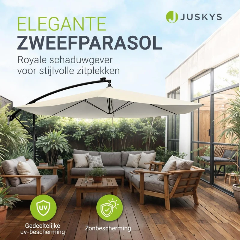 Parasol déporté à LED Brazil – avec manivelle et socle