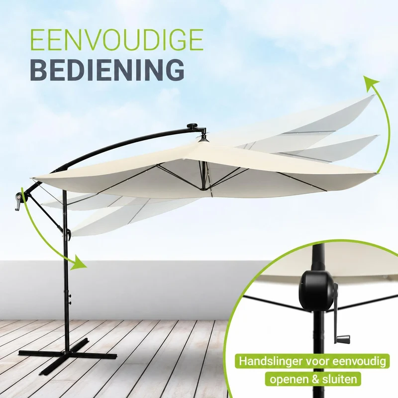 Parasol déporté à LED Brazil – avec manivelle et socle