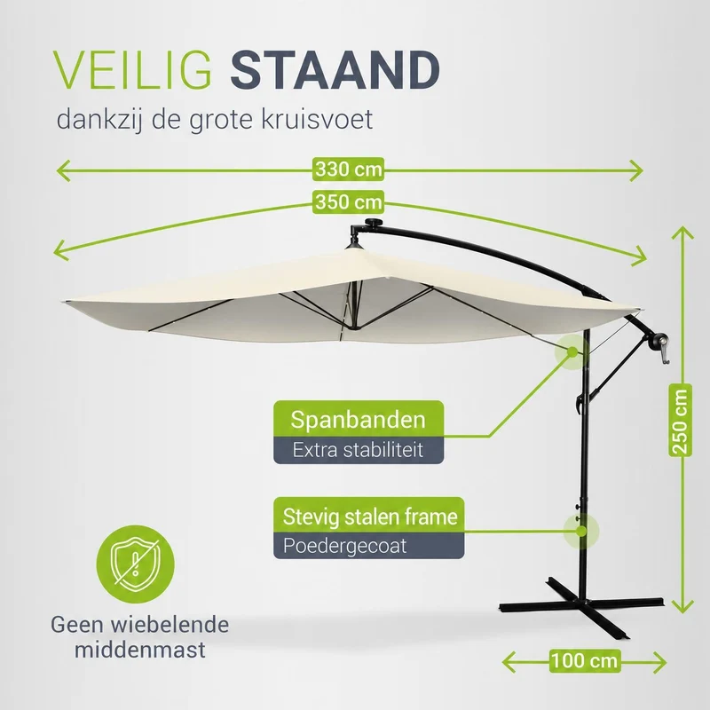 Parasol déporté à LED Brazil – avec manivelle et socle