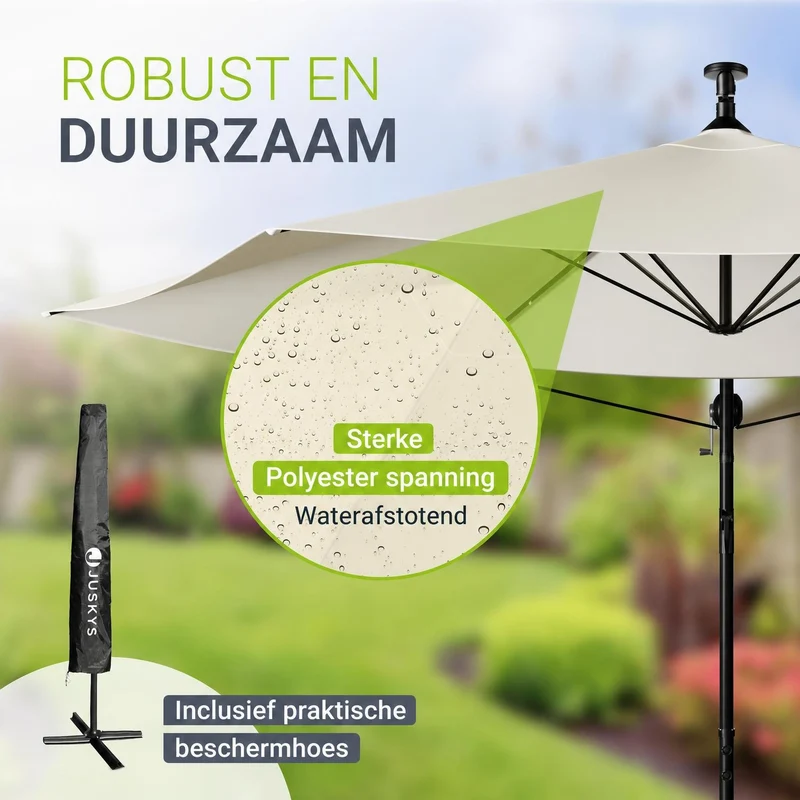 Parasol déporté à LED Brazil – avec manivelle et socle