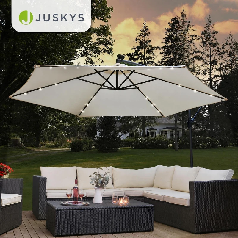 Parasol déporté à LED Brazil – avec manivelle et socle