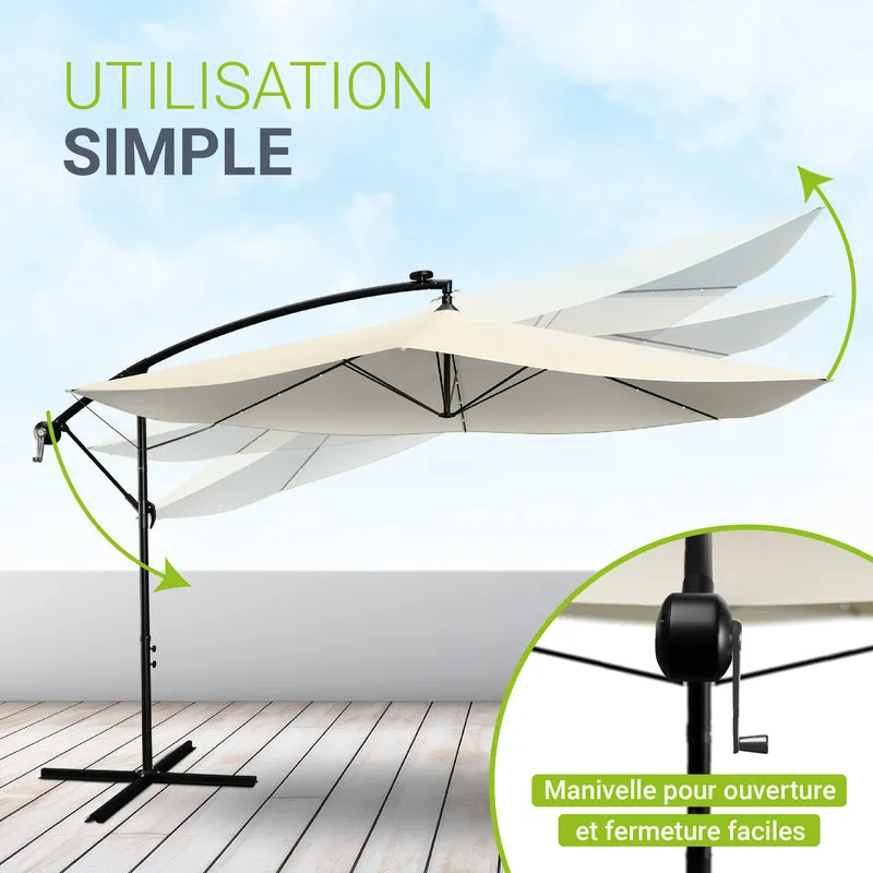 Parasol déporté à LED Brazil – avec manivelle et socle