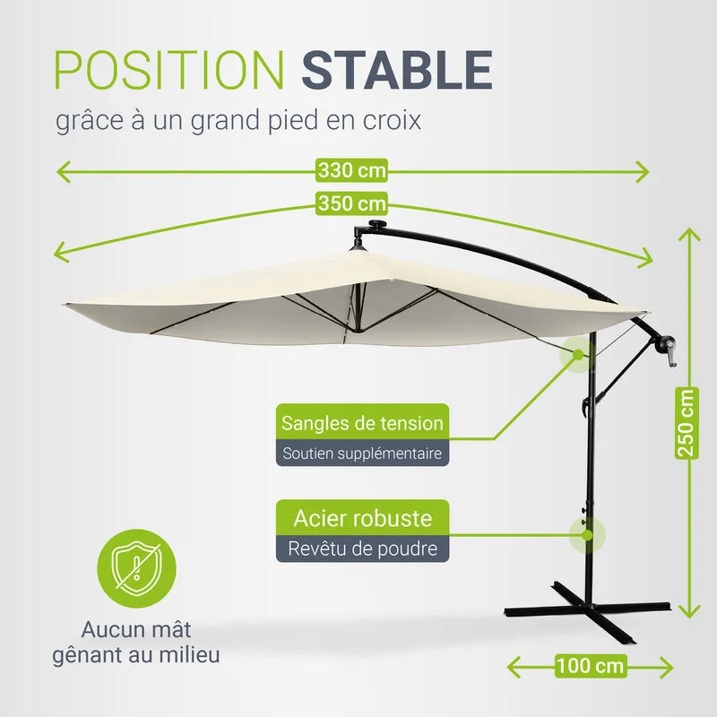Parasol déporté à LED Brazil – avec manivelle et socle