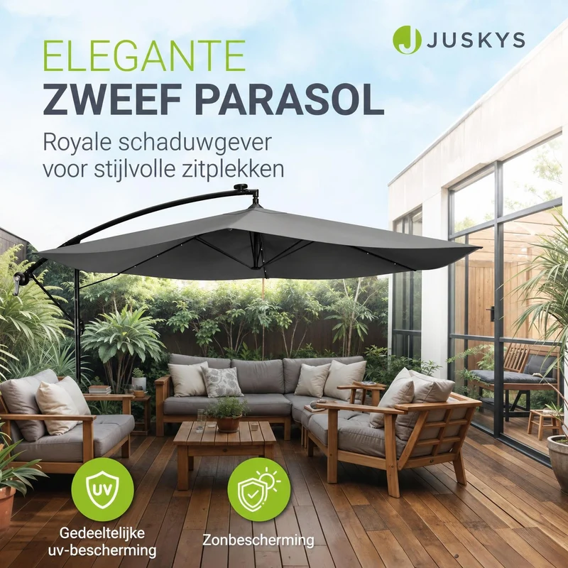 Parasol déporté à LED Brazil – avec manivelle et socle