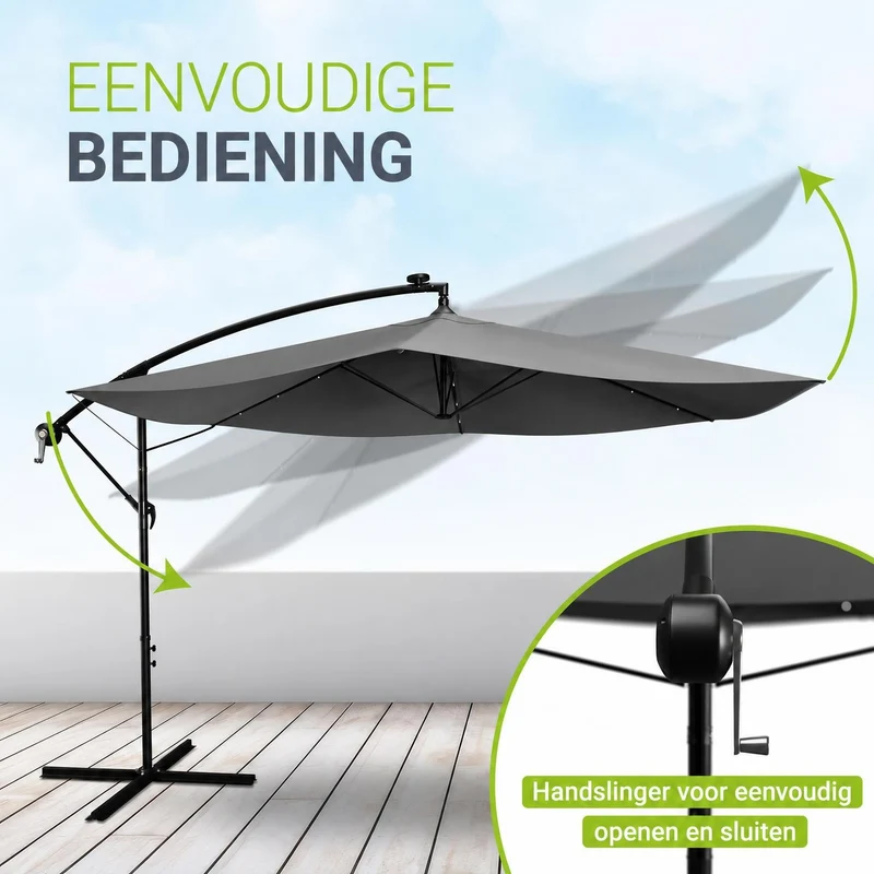 Parasol déporté à LED Brazil – avec manivelle et socle