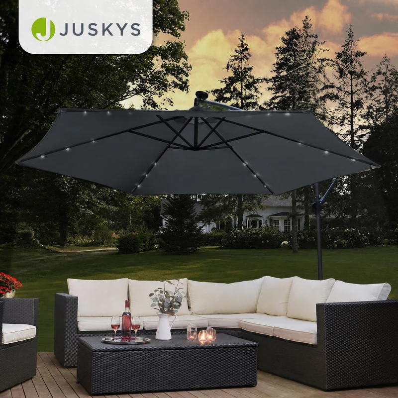 Parasol déporté à LED Brazil – avec manivelle et socle