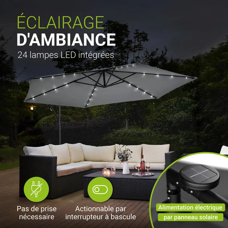 Parasol déporté à LED Brazil – avec manivelle et socle