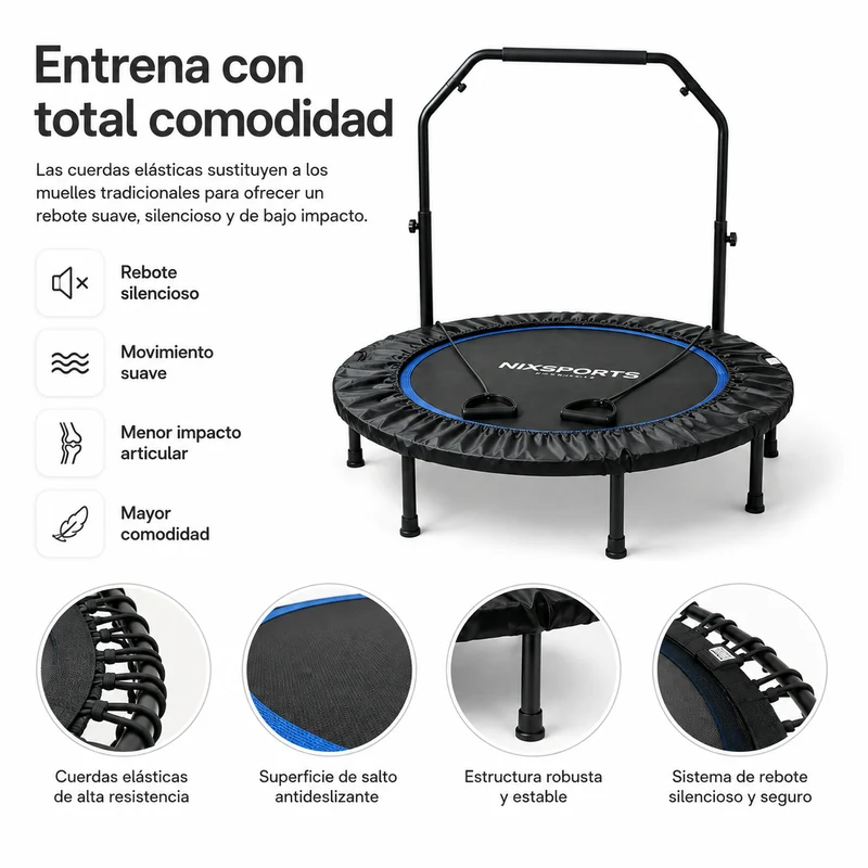 Trampolín Fitness 3 en 1 con Barra Ajustable