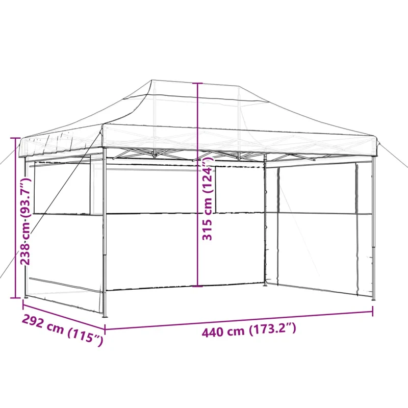 Partytent 440 X 292 X 315 Cm Met Zwart Frame