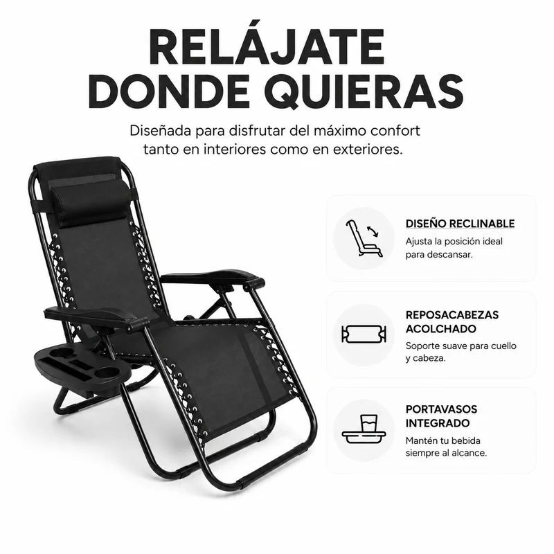 Pack 2 Tumbonas Plegables Playa Negra Con Portavasos