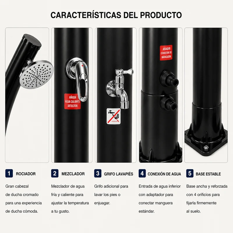 Ducha Solar Exterior 18L Jardín y Piscina con Mezclador y Grifo Lavapiés