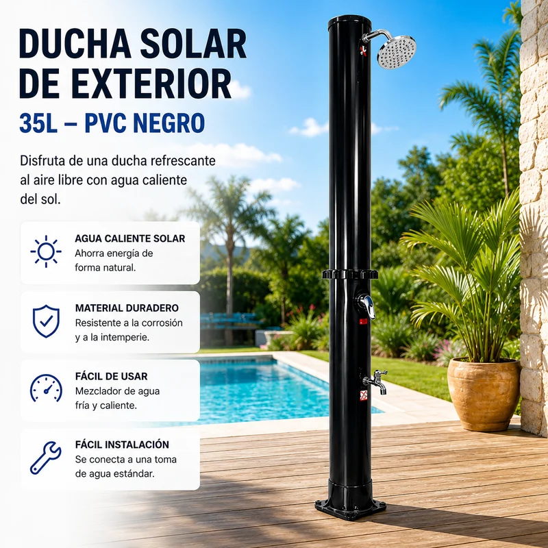 Ducha Solar Exterior 35L Jardín y Piscina con Mezclador y Grifo Lavapiés