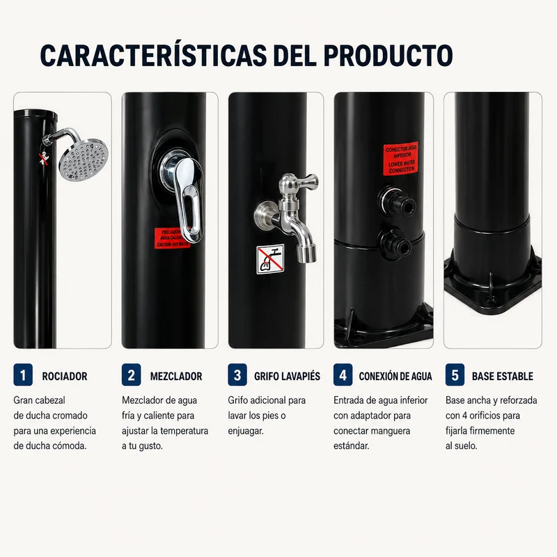 Ducha Solar Exterior 35L Jardín y Piscina con Mezclador y Grifo Lavapiés
