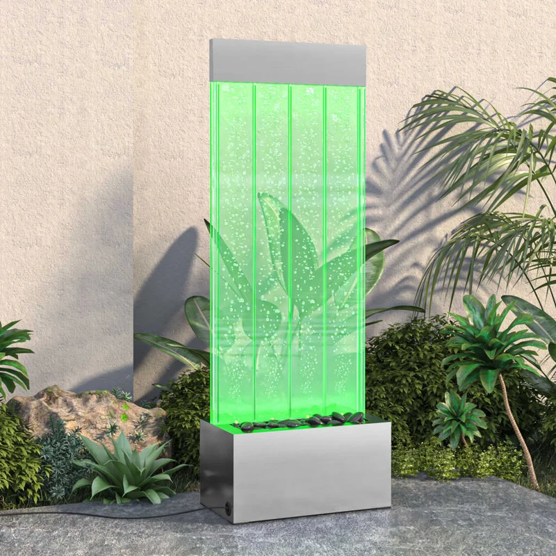 Bubbelzuil Met Rgb Led's 110 Cm Roestvrij Staal En Acryl