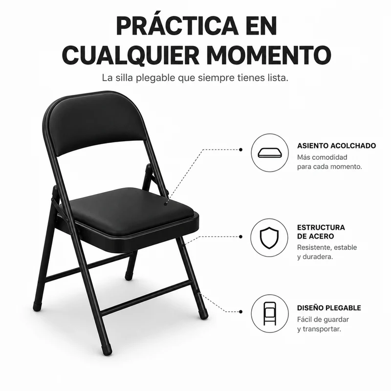 Pack 6 Sillas Plegables Acolchada De Acero Negro