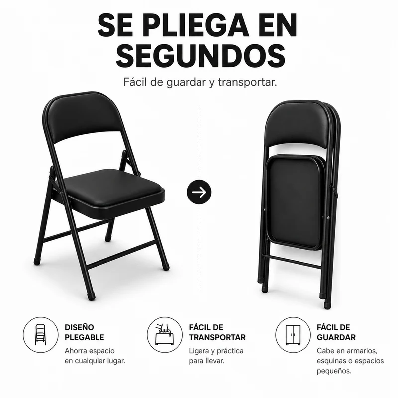 Pack 6 Sillas Plegables Acolchada De Acero Negro