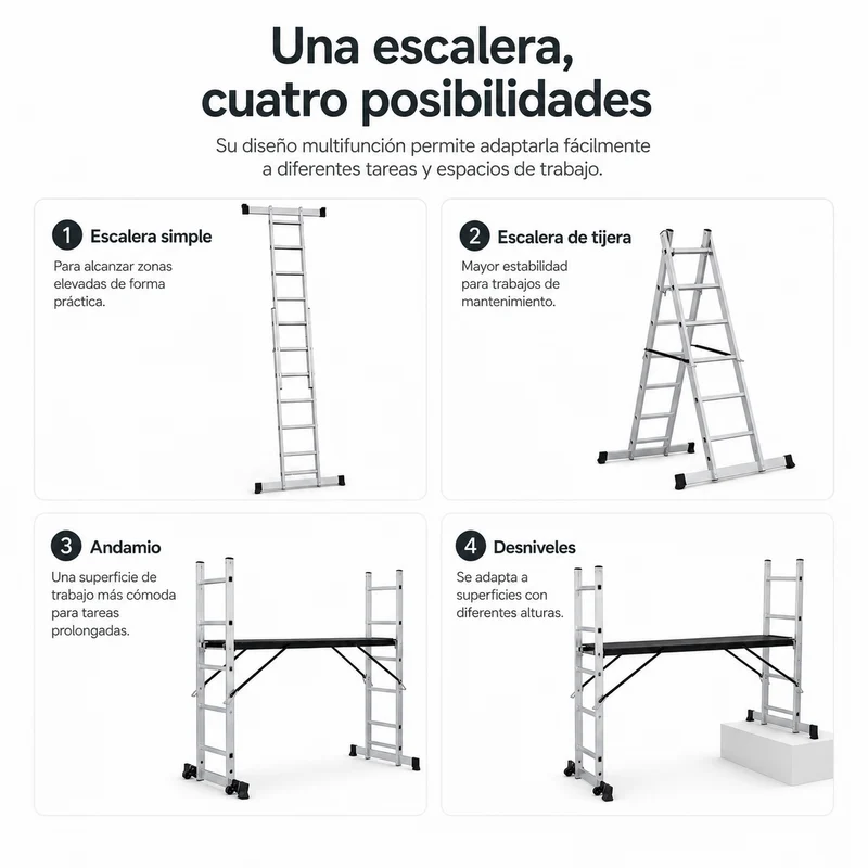 Escalera Multifunción 4 En 1 Con Plataforma Antideslizante