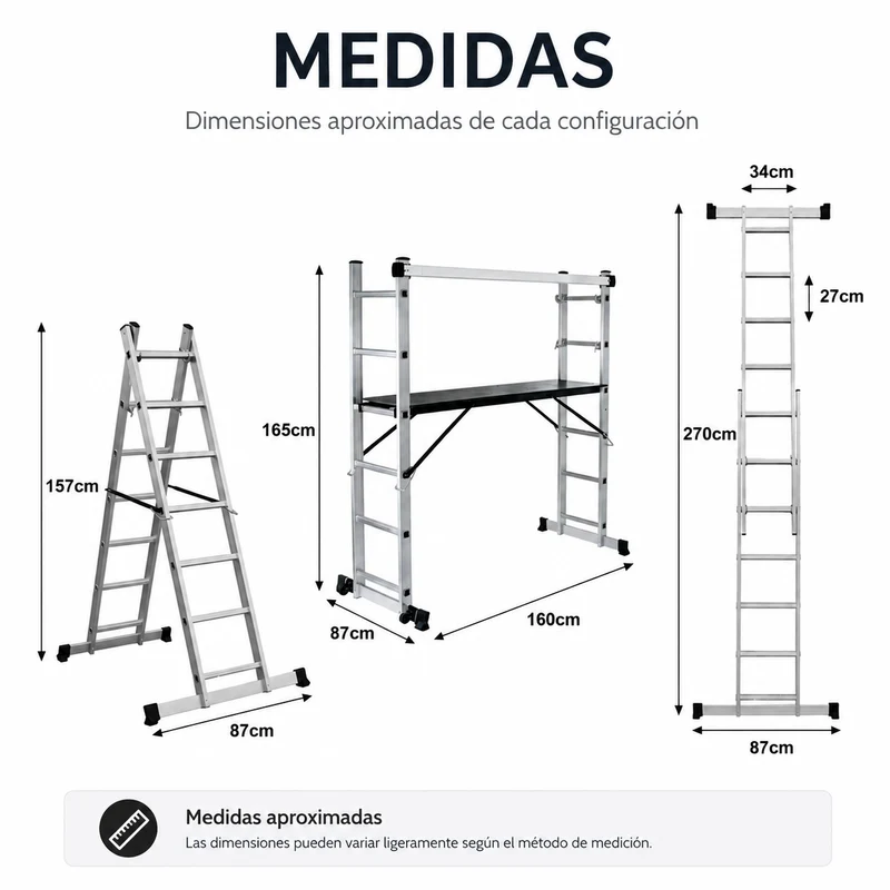 Escalera Multifunción 4 En 1 Con Plataforma Antideslizante