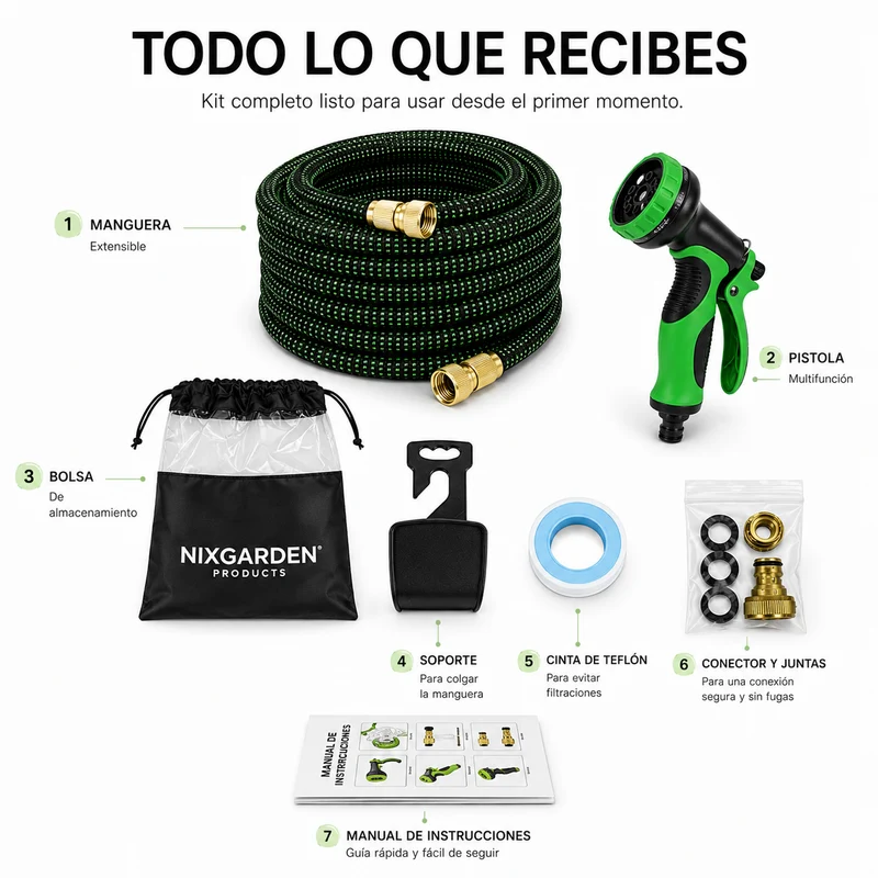Manguera Extensible de Jardín 15 m con Pistola Multifunción