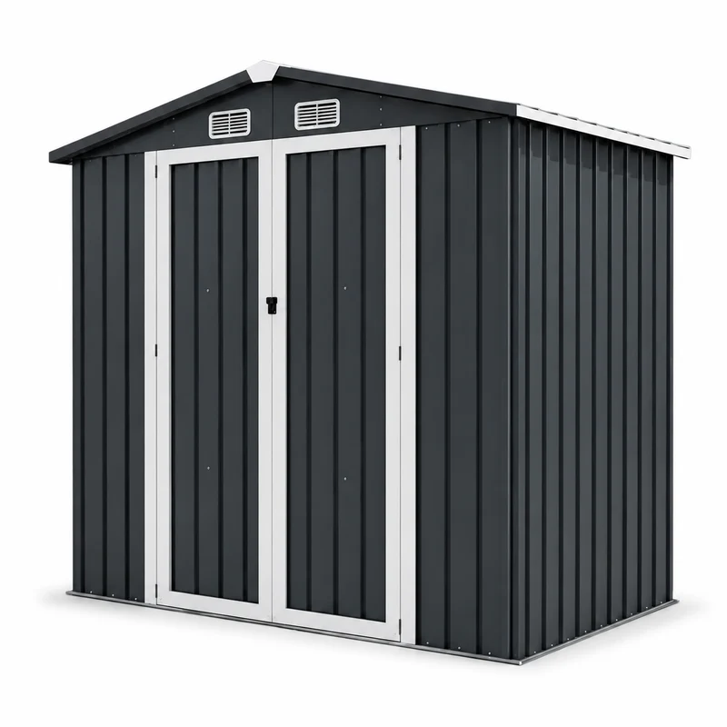 Caseta Metálica Exterior Puerta Doble Abatible Y Techo Inclinado 201,5 × 155,5 × 190 cm