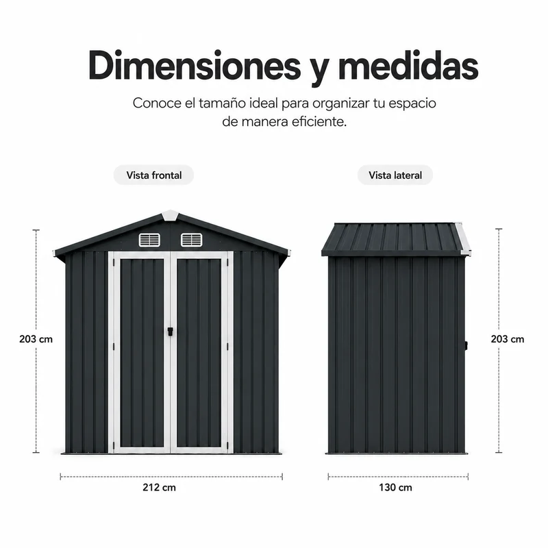 Caseta Metálica Exterior Puerta Doble Abatible Y Techo Inclinado 201,5 × 155,5 × 190 cm