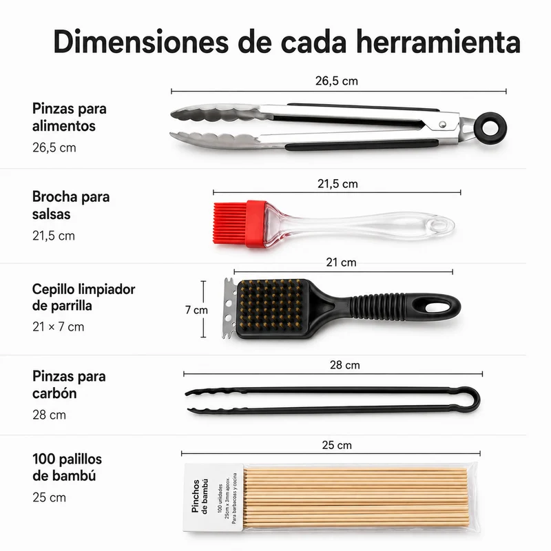 Set Profesional Utensilios Barbacoa 5 Piezas Inoxidable Mangos Silicona