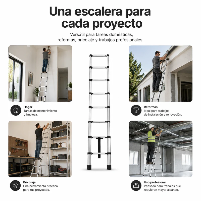 Escalera Telescópica Plegable De Aluminio 4,4 M Antideslizante