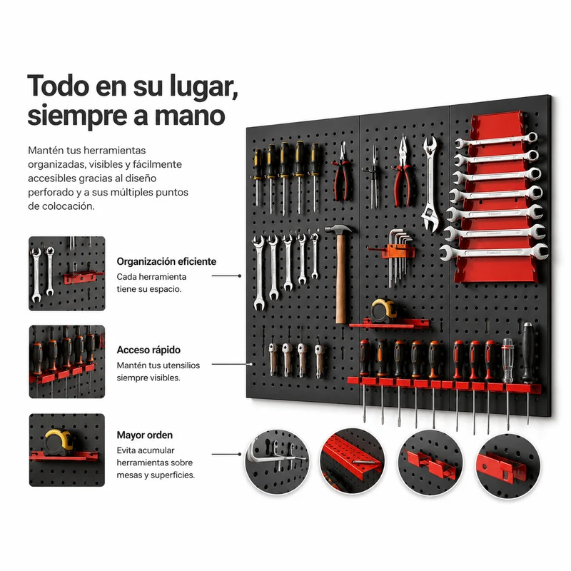 Panel Organizador Metálico Para Herramientas Con Ganchos Y Soportes