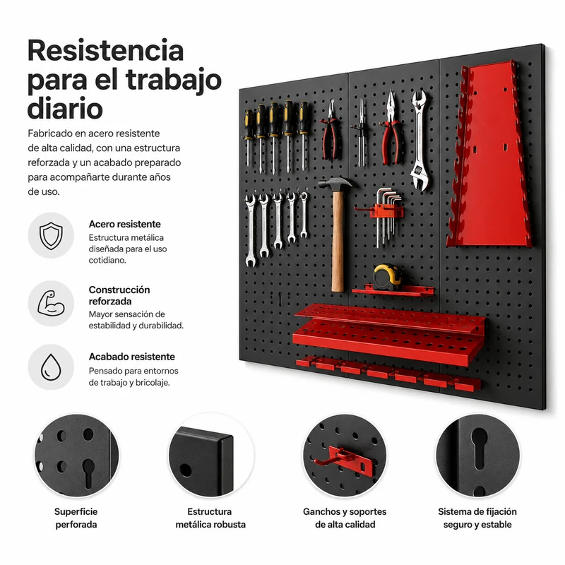 Panel Organizador Metálico Para Herramientas Con Ganchos Y Soportes