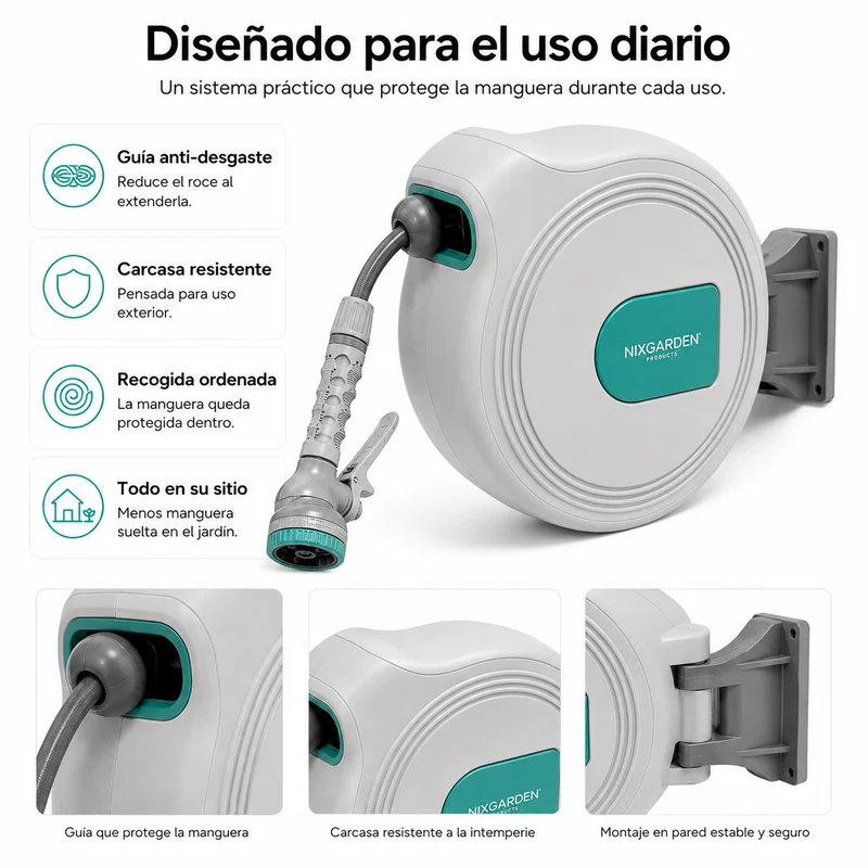 Enrollador De Manguera Automático 10 m Con Soporte De Pared