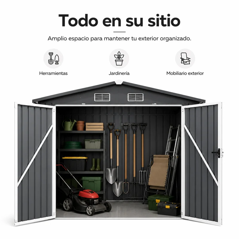 Caseta Metálica Exterior Con Puertas Dobles Abatibles 267,5 × 199 × 197 cm