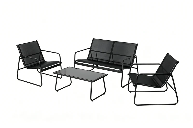 Conjunto de Jardín Acero Textilene 4 Piezas Mesa Cristal