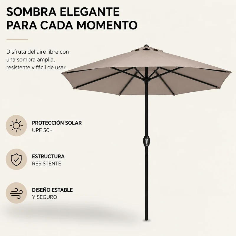 Sombrilla 3 metros De Jardín Regulable Protección UV