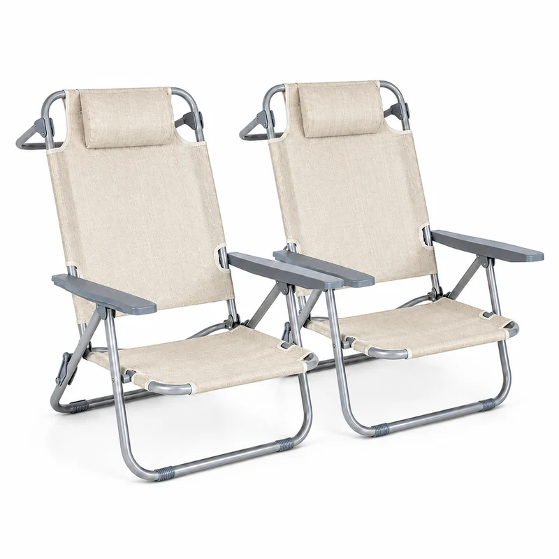 Pack 2 Sillas Plegables Reclinable Con Reposacabezas Portátil