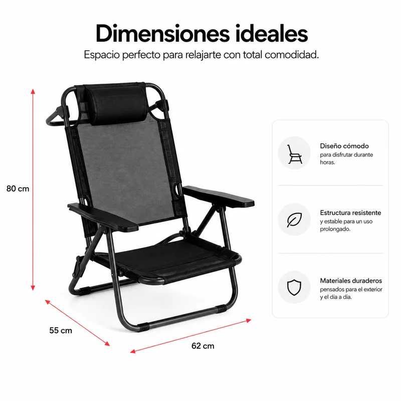 Pack 2 Sillas Plegables Bajas Para Playa Y Camping Con Reposacabezas Acolchado