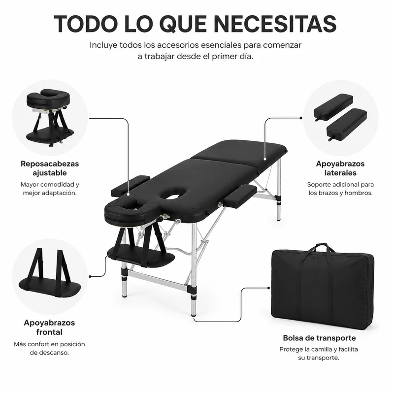 Camilla De Masaje Plegable 2 Zonas Altura Regulable Reposacabezas Portátil Nix Spa